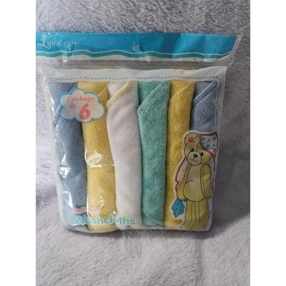 New 1998 Vintage Luv N' Care Soft Baby Wash Cloths Rags Multicolor 9" X 9"